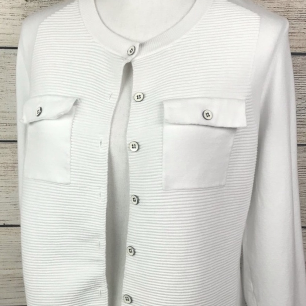 Cabi Ribbed Button Down Sweater, white